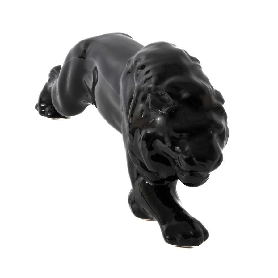 Mid-Century Modern Black Porcelain Lion Sculpture Attributed to McCoy-4