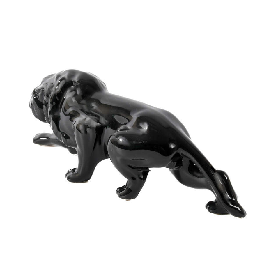 Mid-Century Modern Black Porcelain Lion Sculpture Attributed to McCoy-2