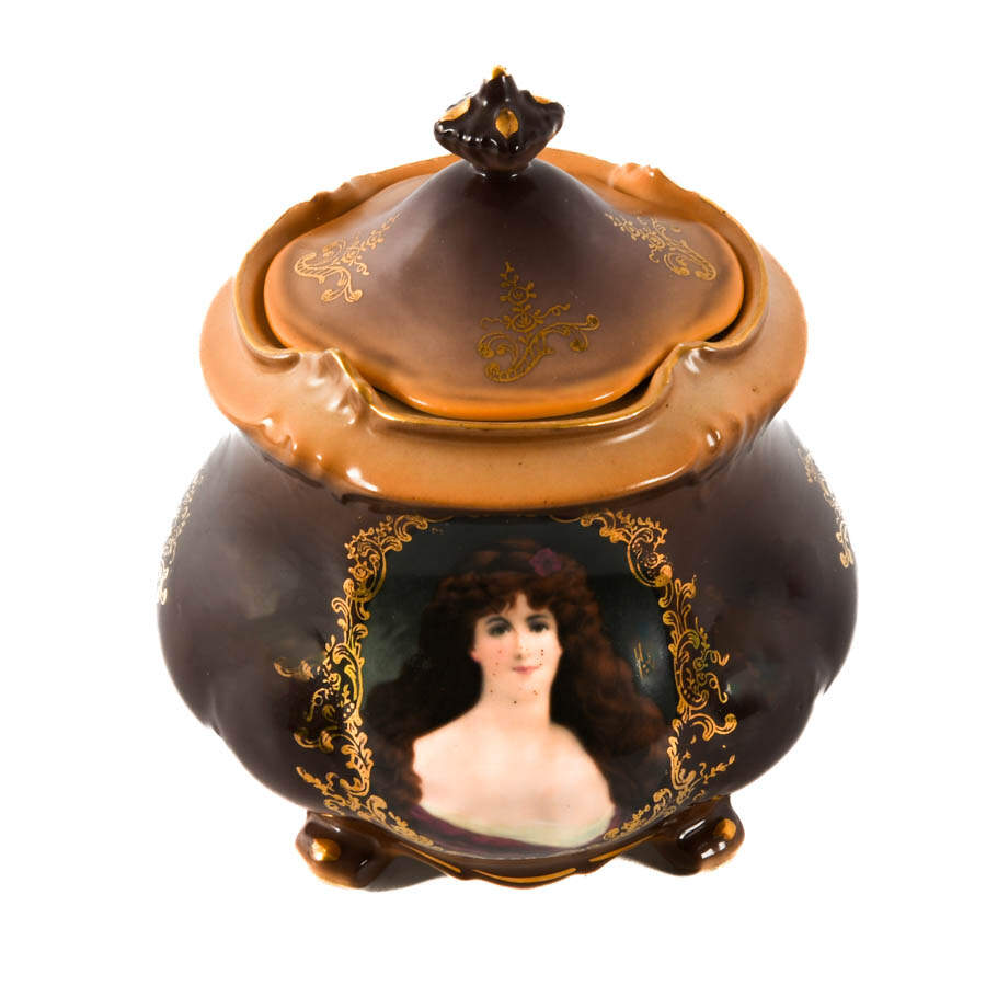 Victorian Jungfrau Porcelain Portrait Biscuit Jar-1