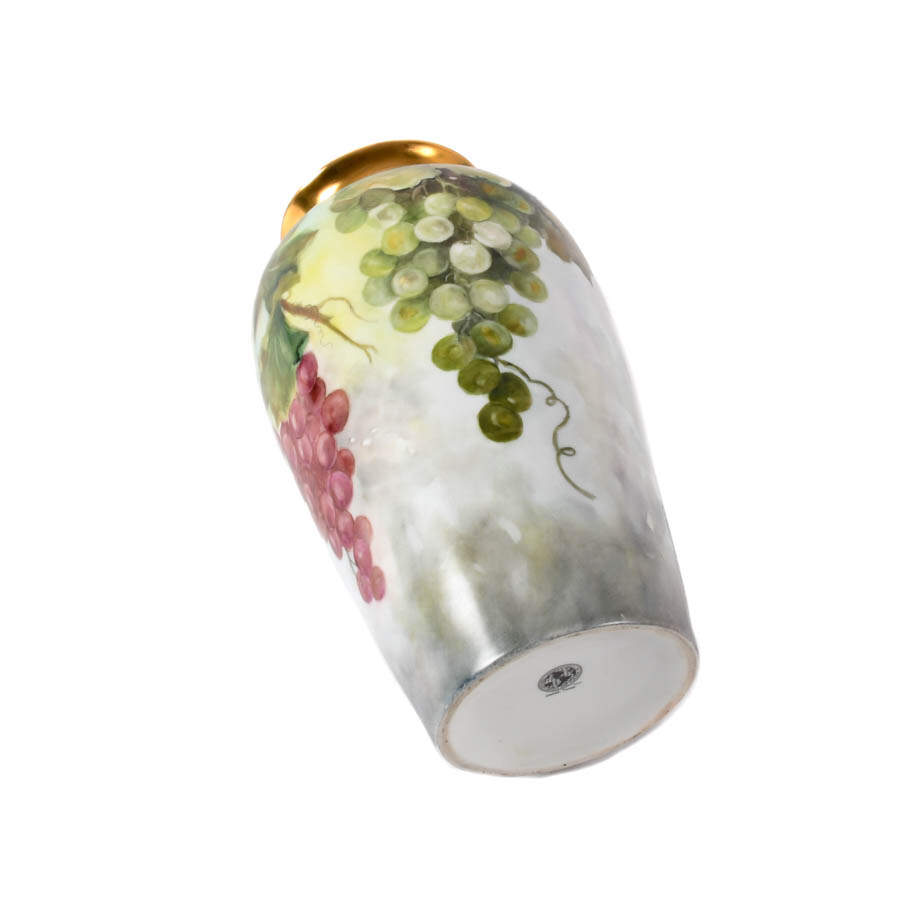 Hand-Painted Porcelain Grapevine Vase with Gilt Rim-5