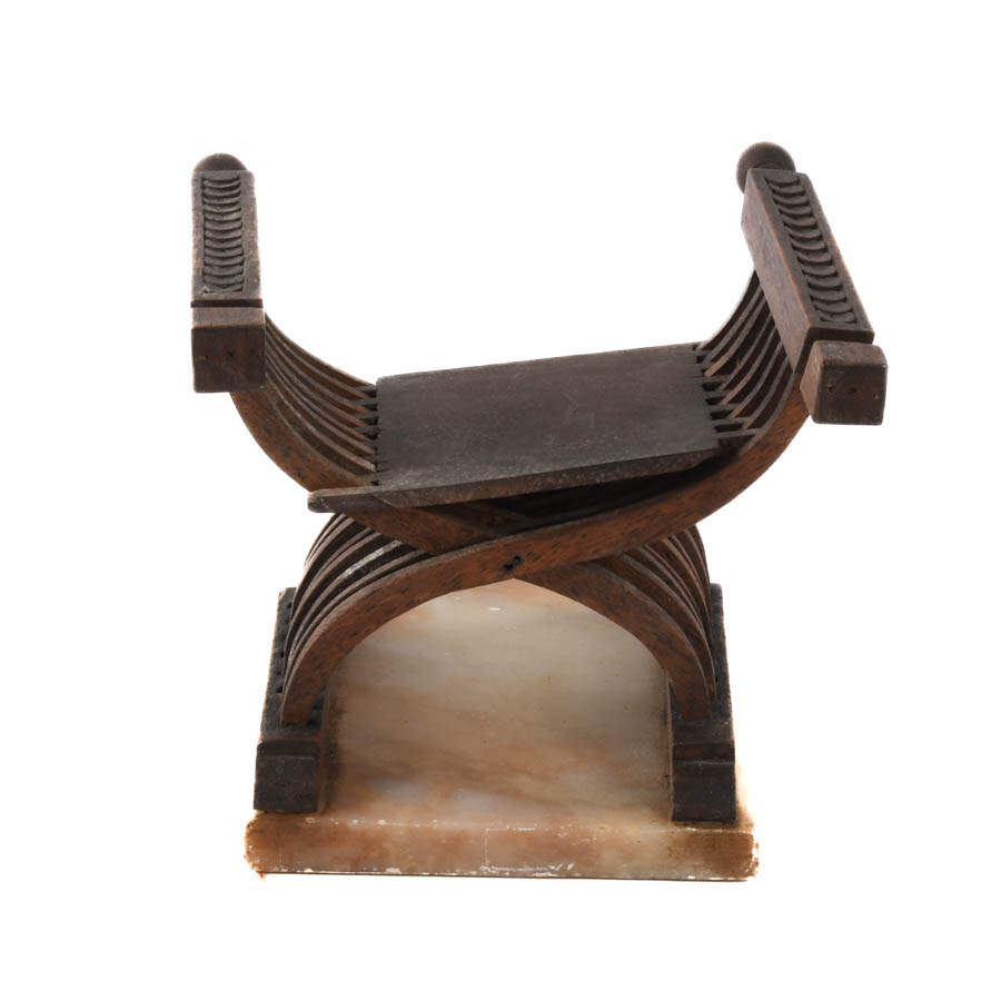 Antique Miniature Savonarola Chair on Marble Base-6