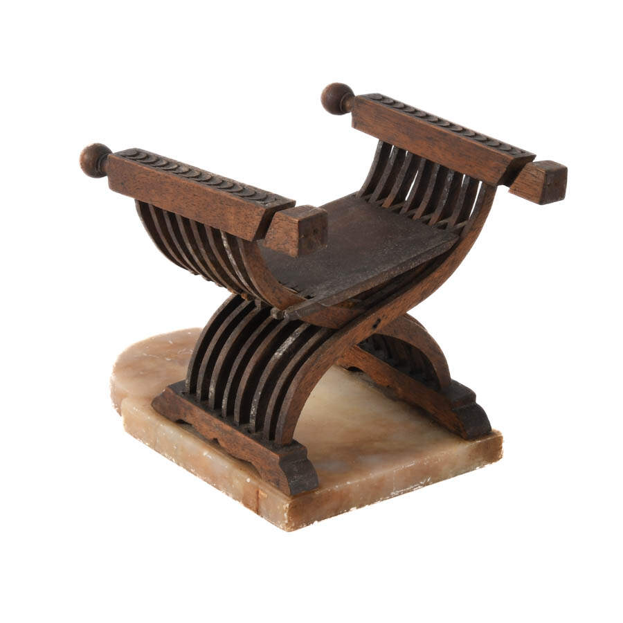 Antique Miniature Savonarola Chair on Marble Base-5