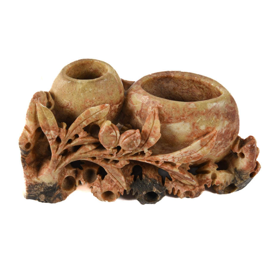 Chinese Carved Soapstone Double Vase Sculpture-6