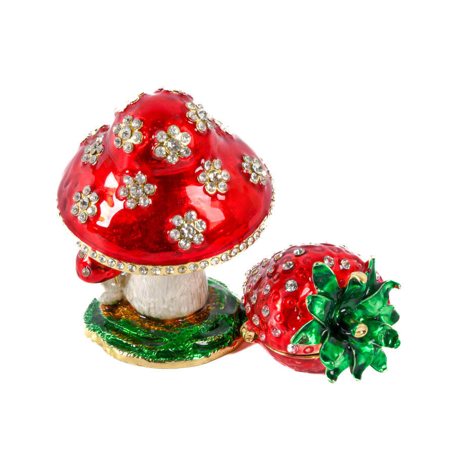 Grouping of Four Figural Jeweled Boxes: Strawberry, Crab, Box, and Mushroom-4