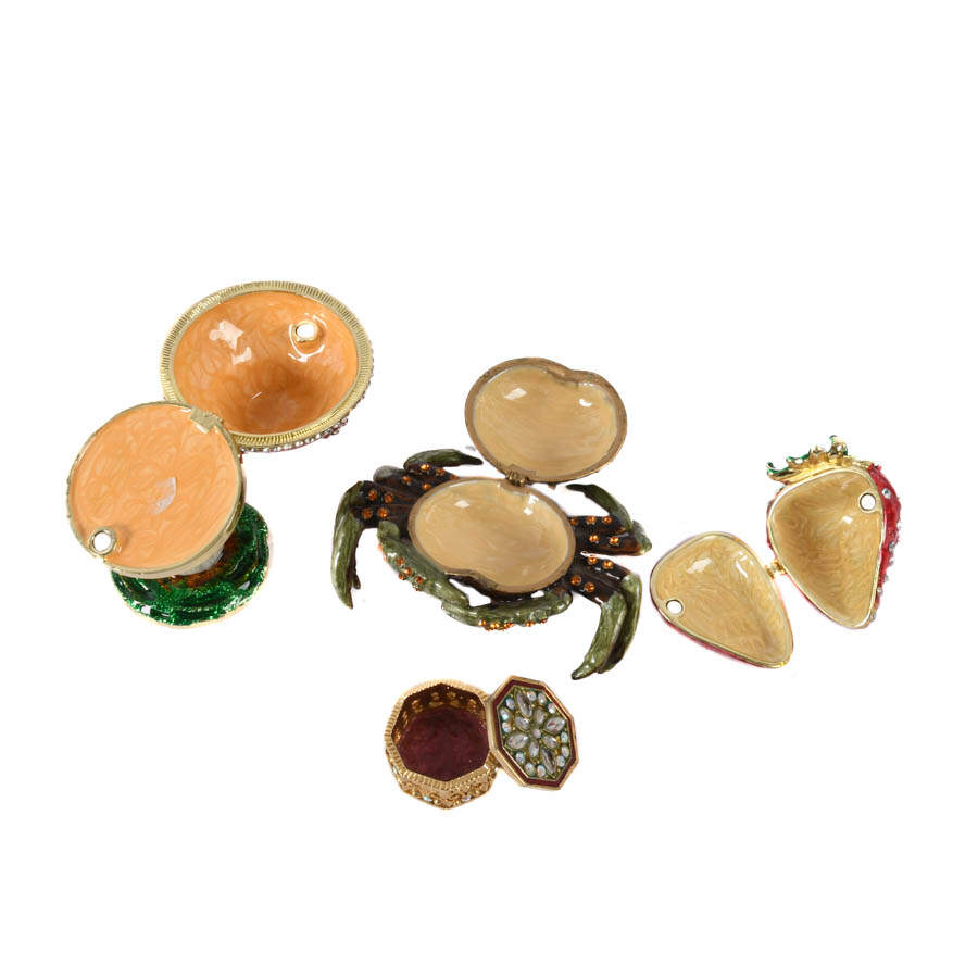 Grouping of Four Figural Jeweled Boxes: Strawberry, Crab, Box, and Mushroom-3