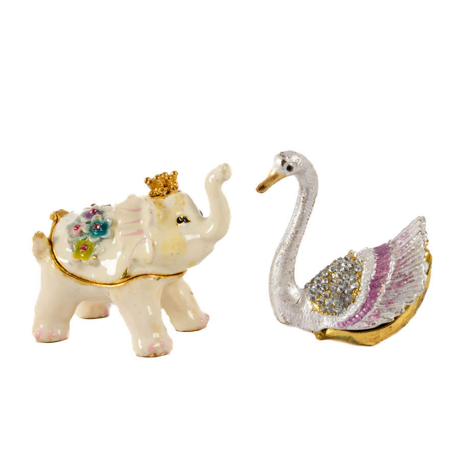 Grouping of Four Figural Jeweled Boxes: Lion, Fish, Elephant, and Swan-5