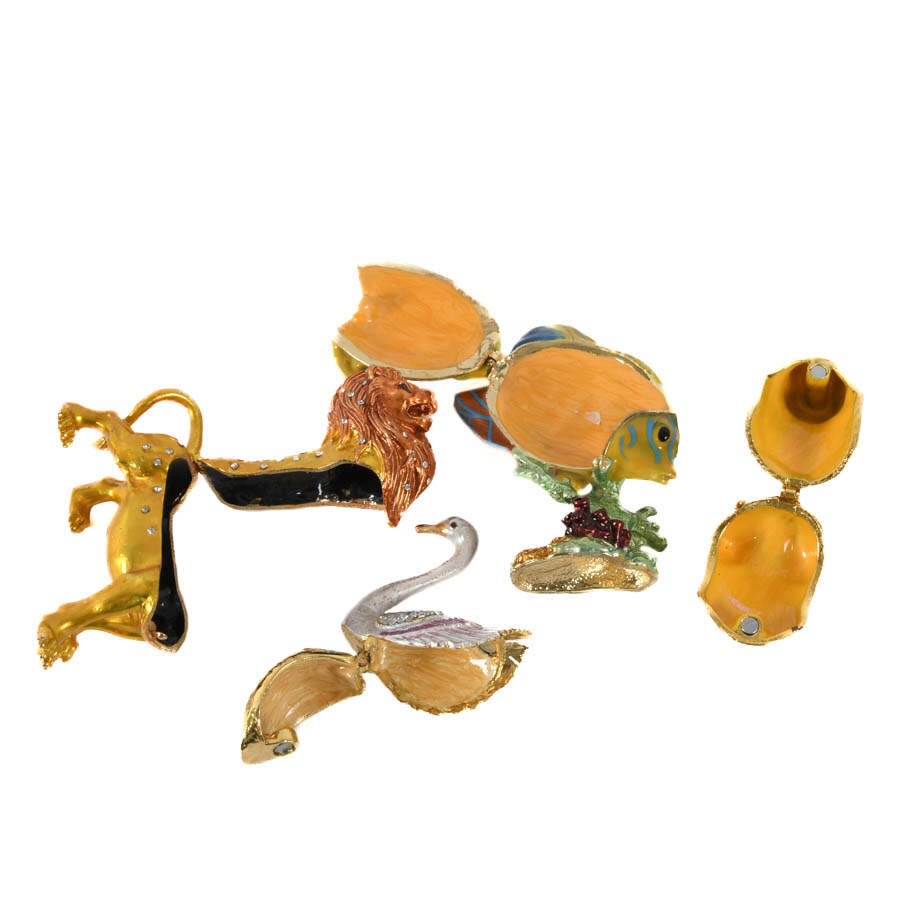 Grouping of Four Figural Jeweled Boxes: Lion, Fish, Elephant, and Swan-3