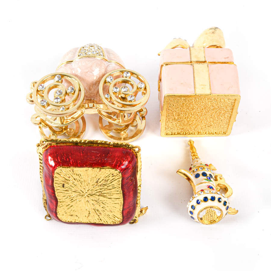 Grouping of Four Figural Jeweled Boxes: Carriage, Shoe, Tea Pot, and Box-5