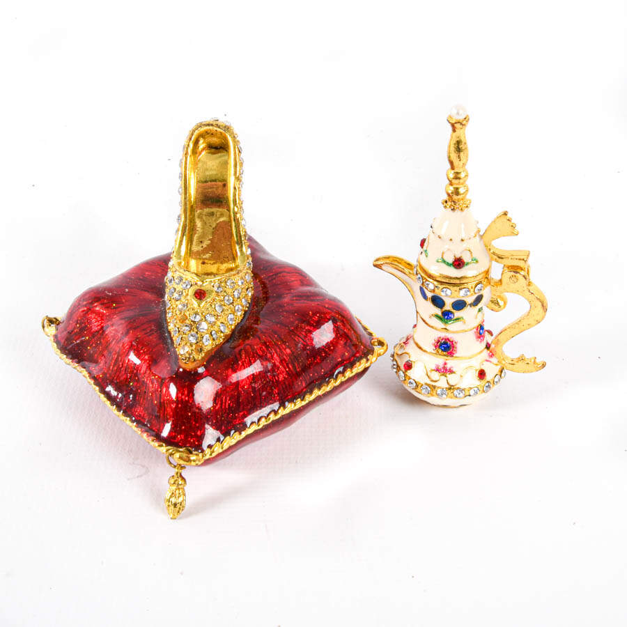 Grouping of Four Figural Jeweled Boxes: Carriage, Shoe, Tea Pot, and Box-4