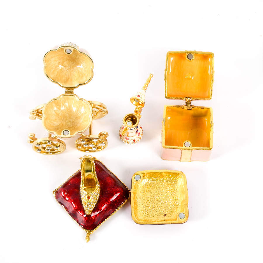 Grouping of Four Figural Jeweled Boxes: Carriage, Shoe, Tea Pot, and Box-2