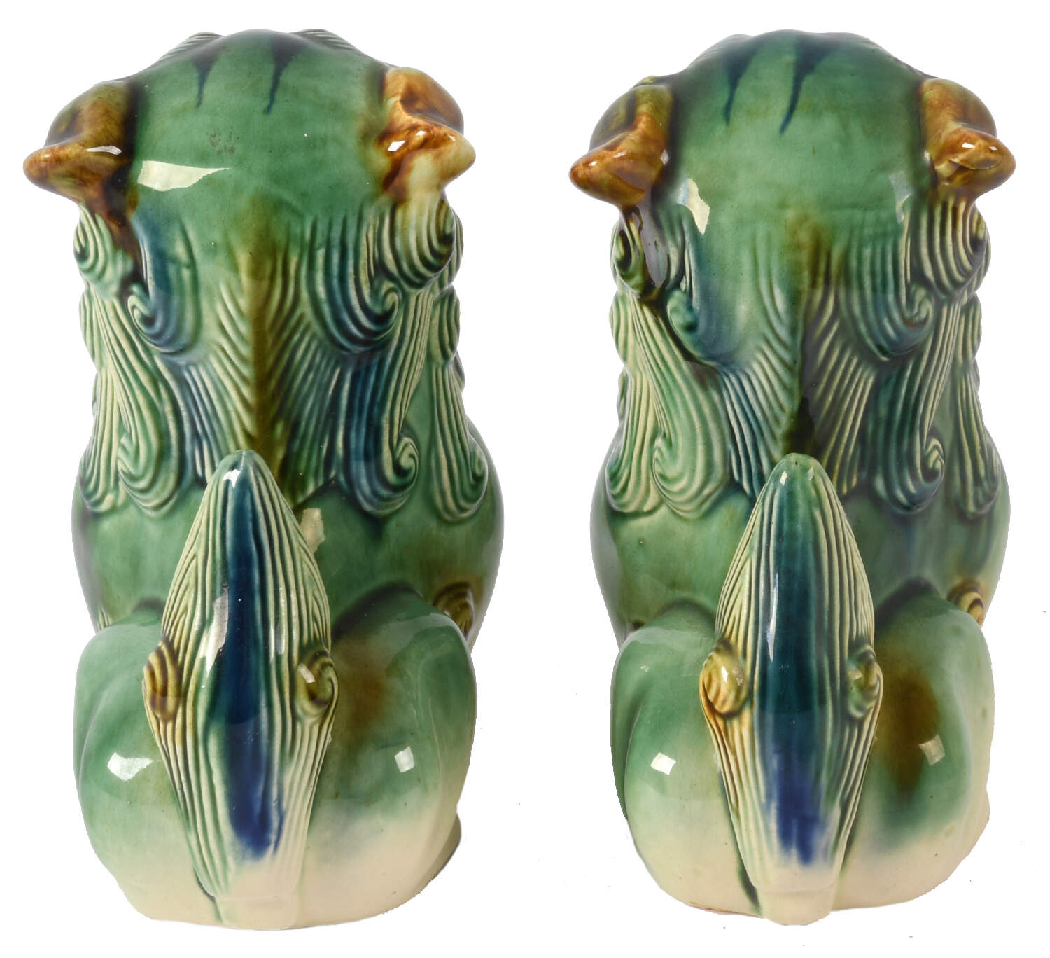 Pair of Porcelain Chinese Imperial Lions Bookends-4