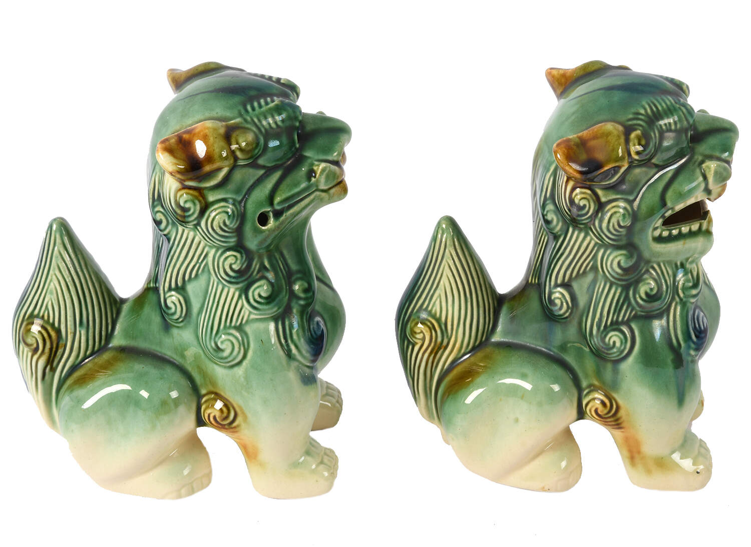 Pair of Porcelain Chinese Imperial Lions Bookends-3