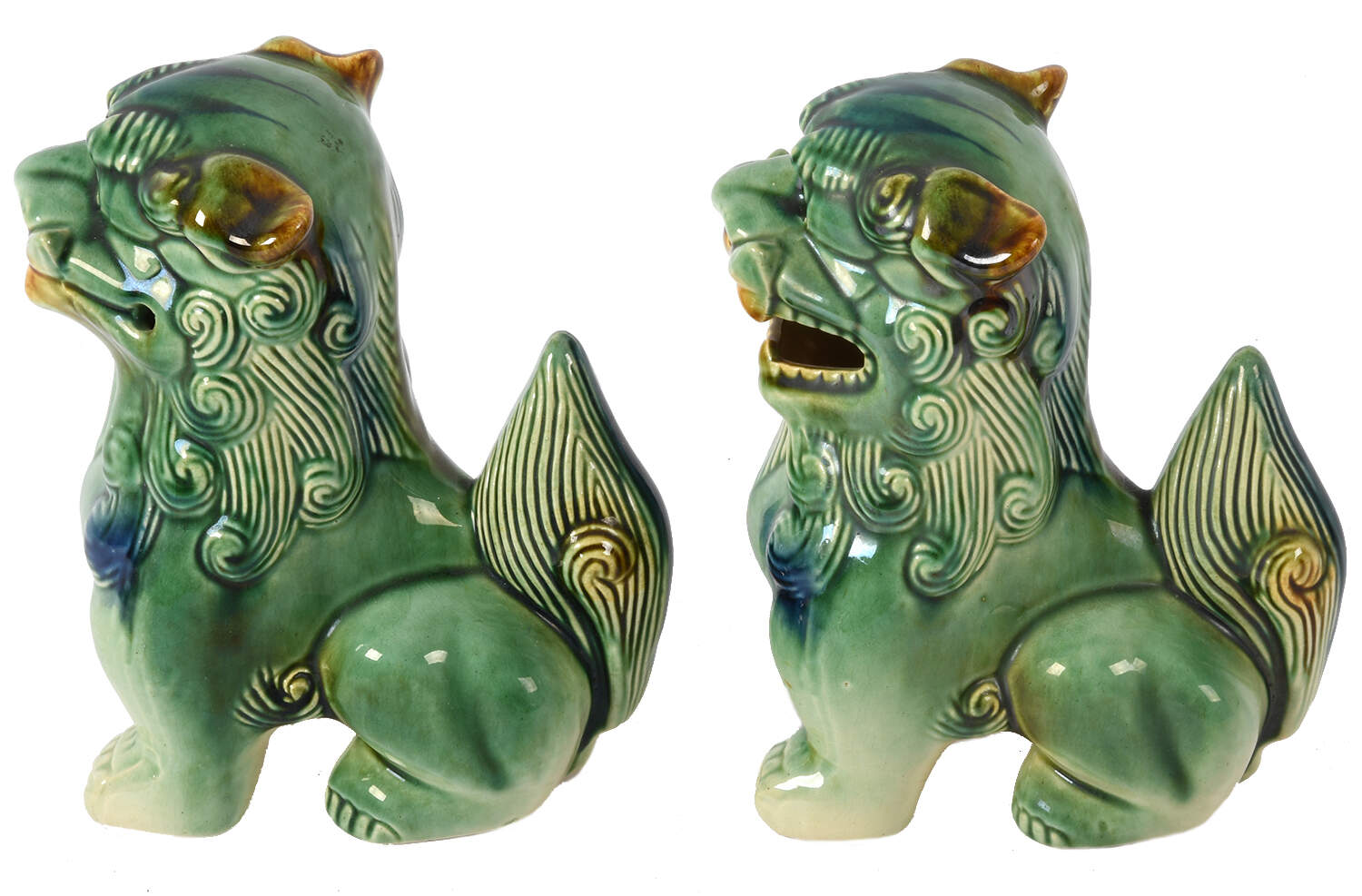Pair of Porcelain Chinese Imperial Lions Bookends-1