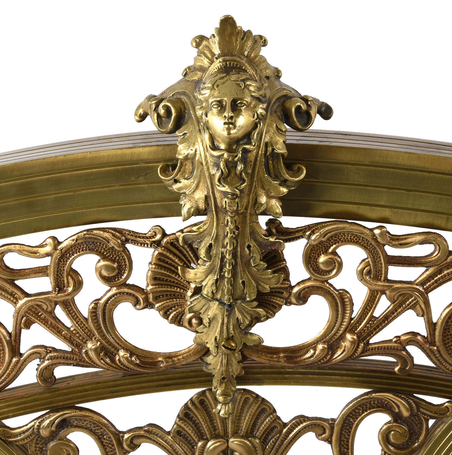Ornate Brass French Figural and Scrollwork Fire Screen-12