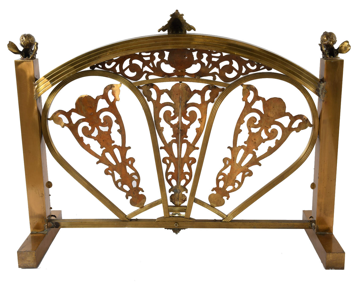 Ornate Brass French Figural and Scrollwork Fire Screen-5