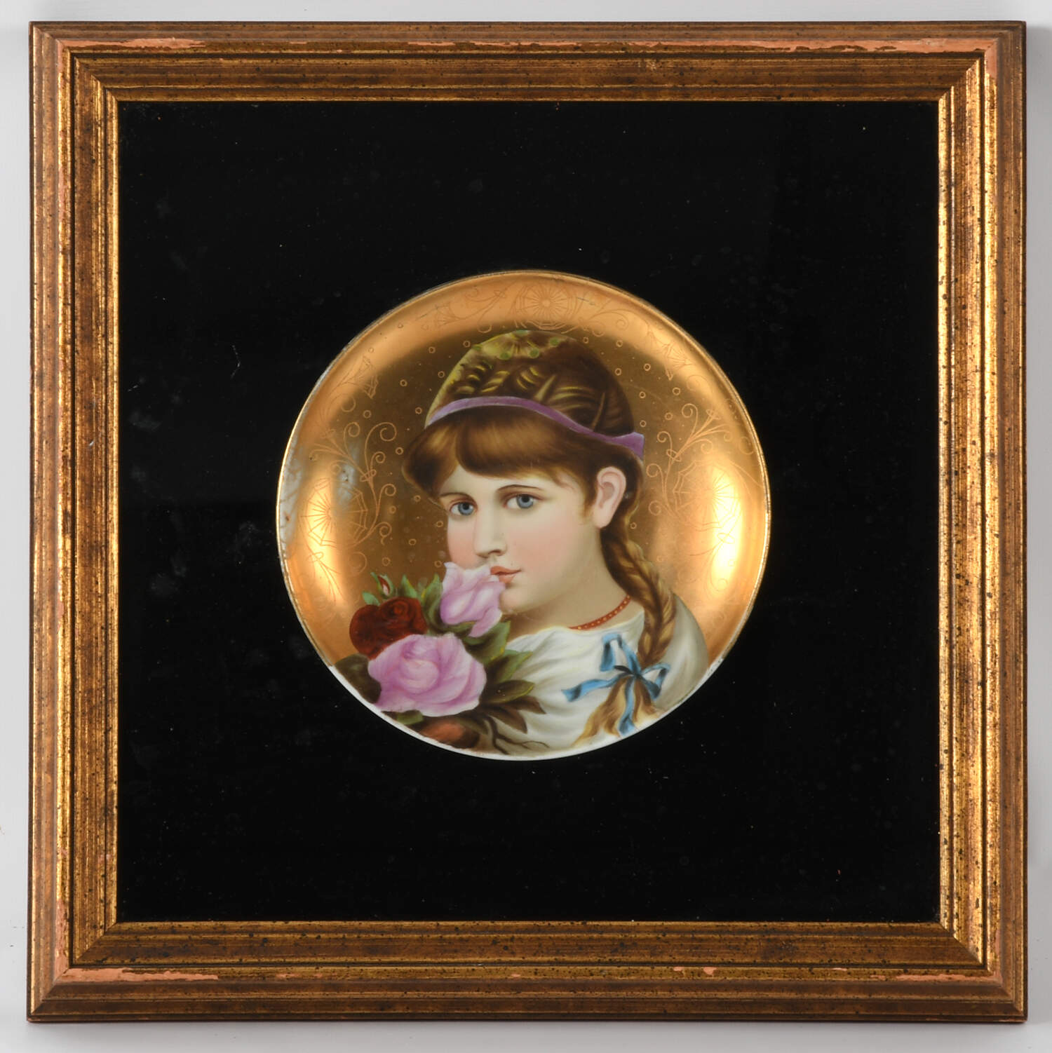 Pair of Framed Shadow Box Hand-Painted Portrait Plaques-2