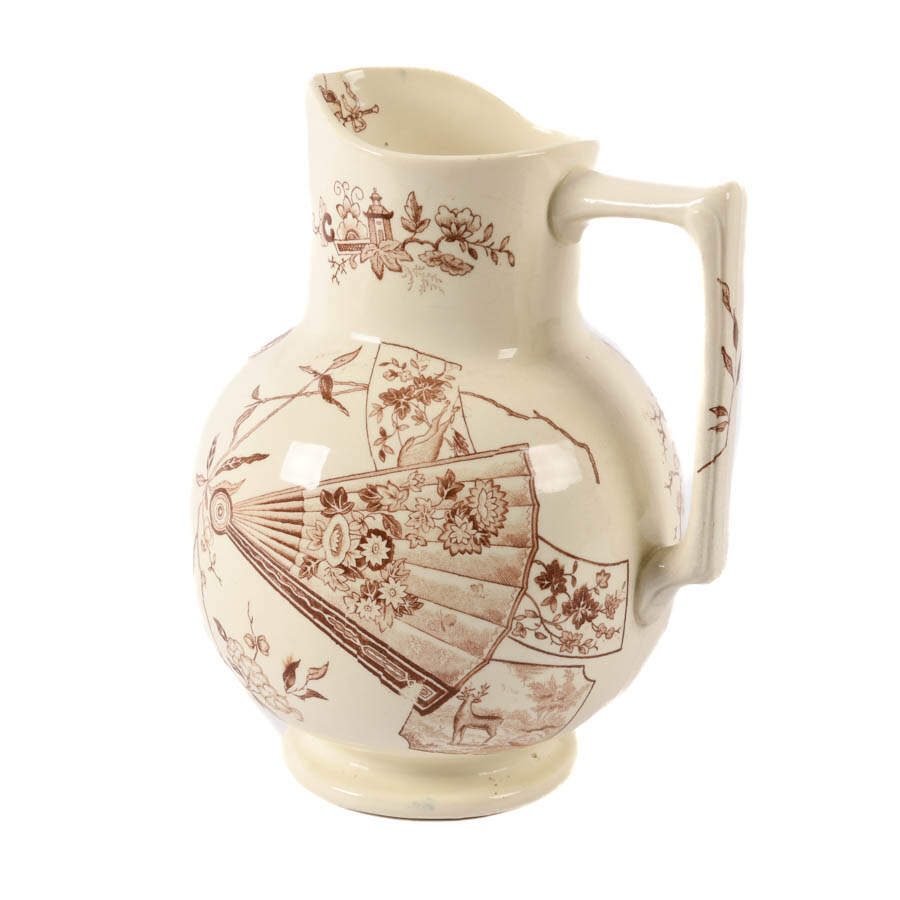 Victorian Ironstone Transferware Pitcher-4