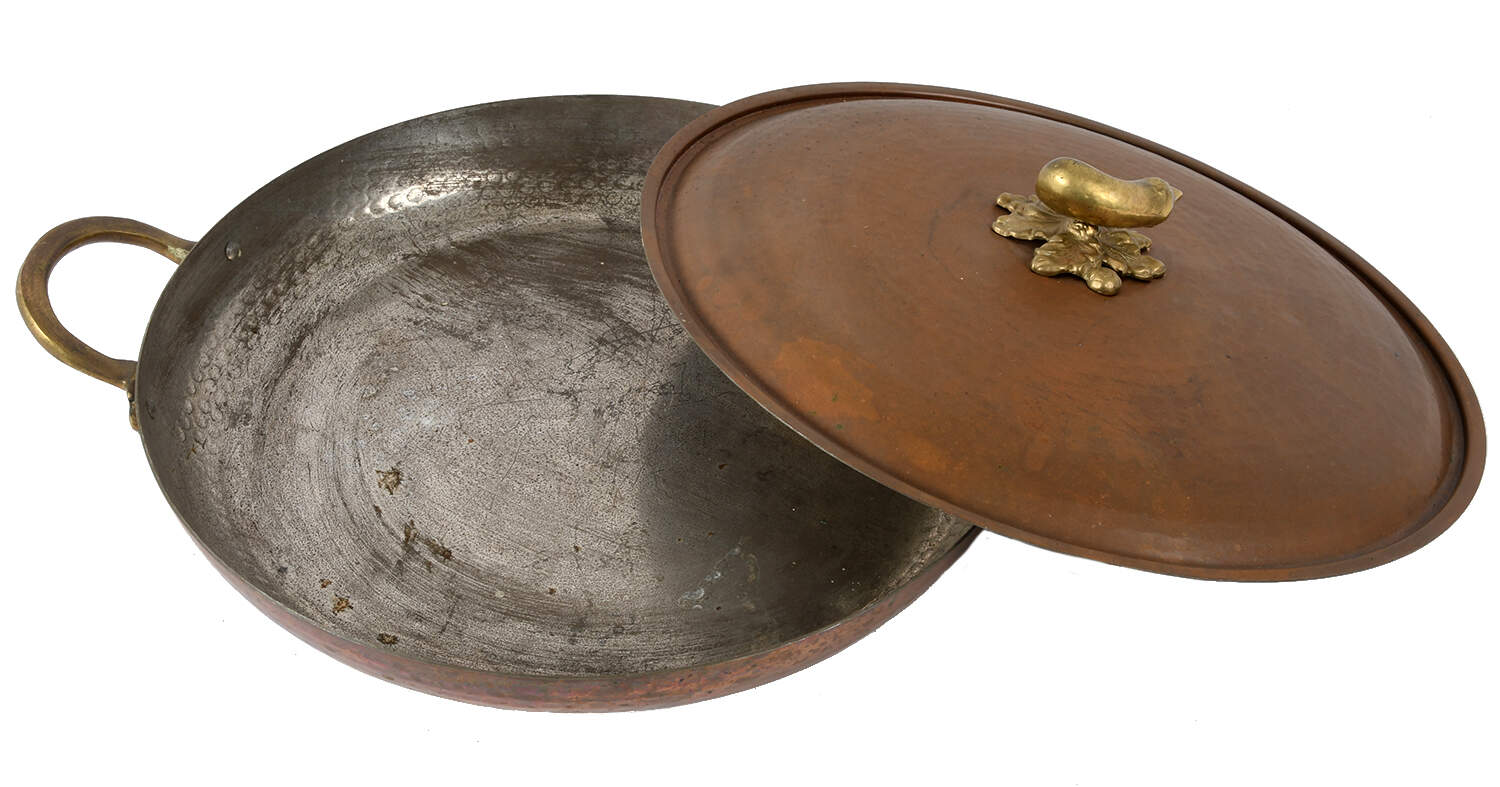 Oversized Cu Artigiana Hand-Hammered Copper Frying Pan with Lid-2