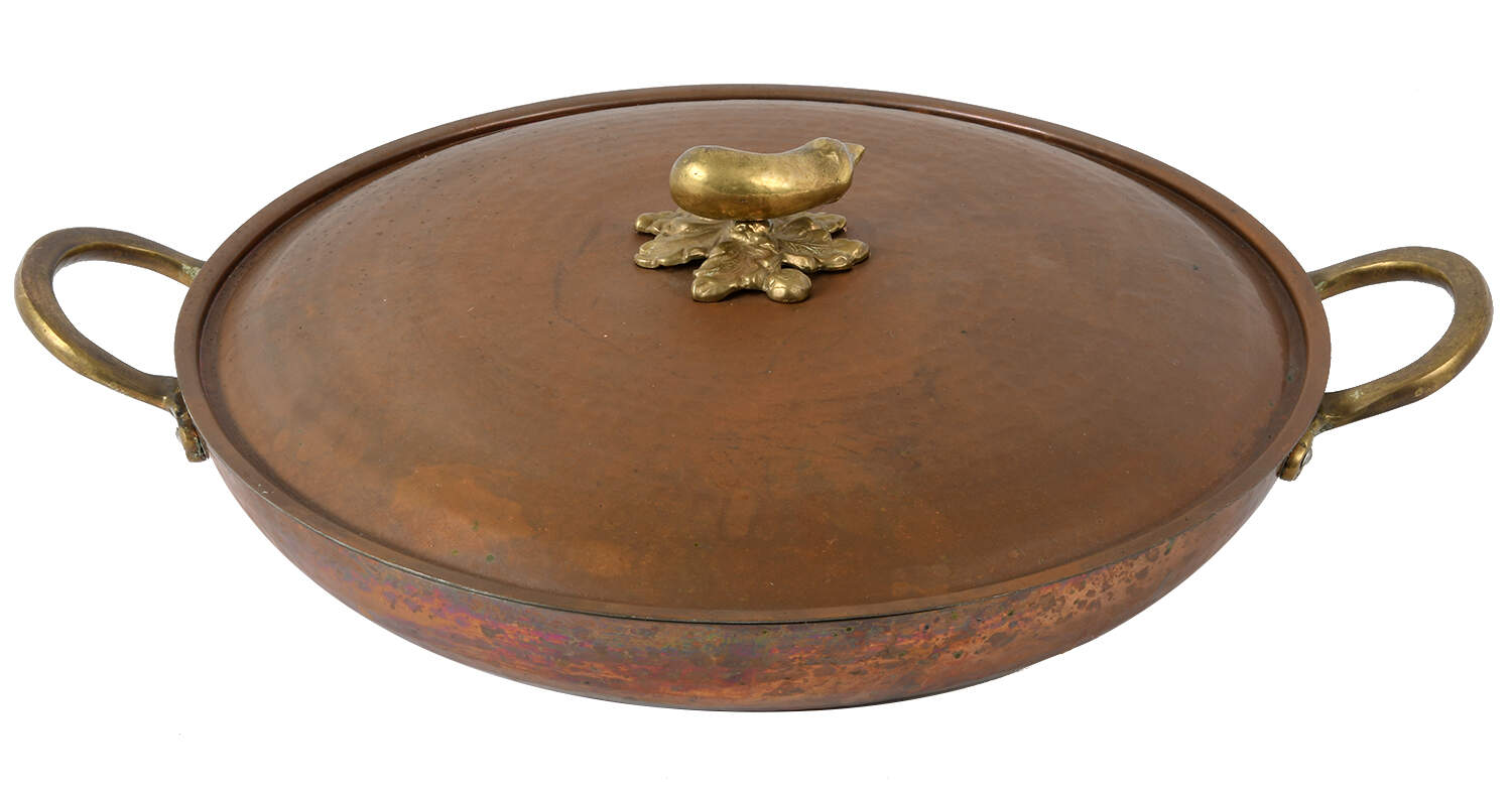 Oversized Cu Artigiana Hand-Hammered Copper Frying Pan with Lid-1