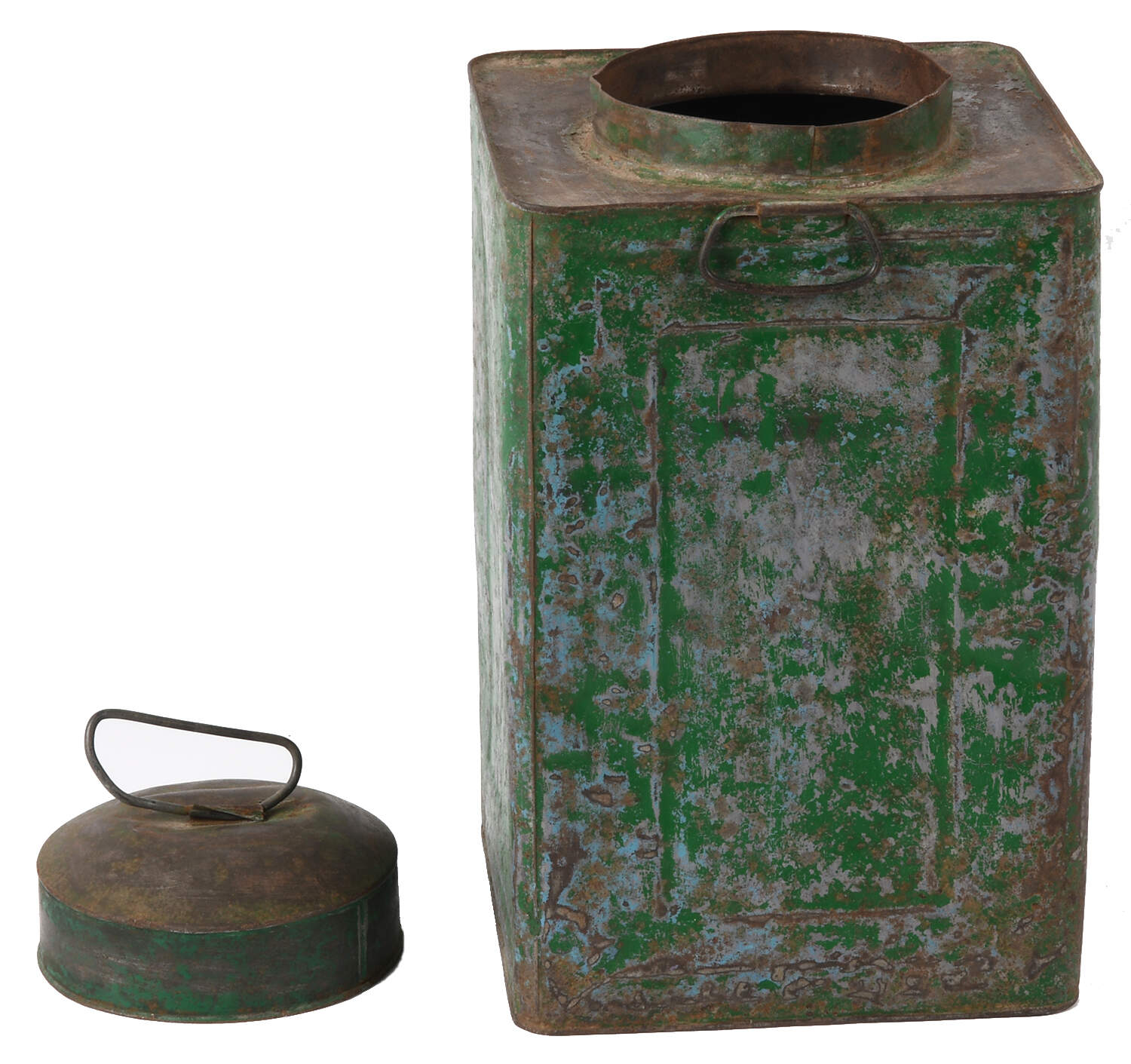 Antique Primitive Rustic Lidded Tin Lantern-3