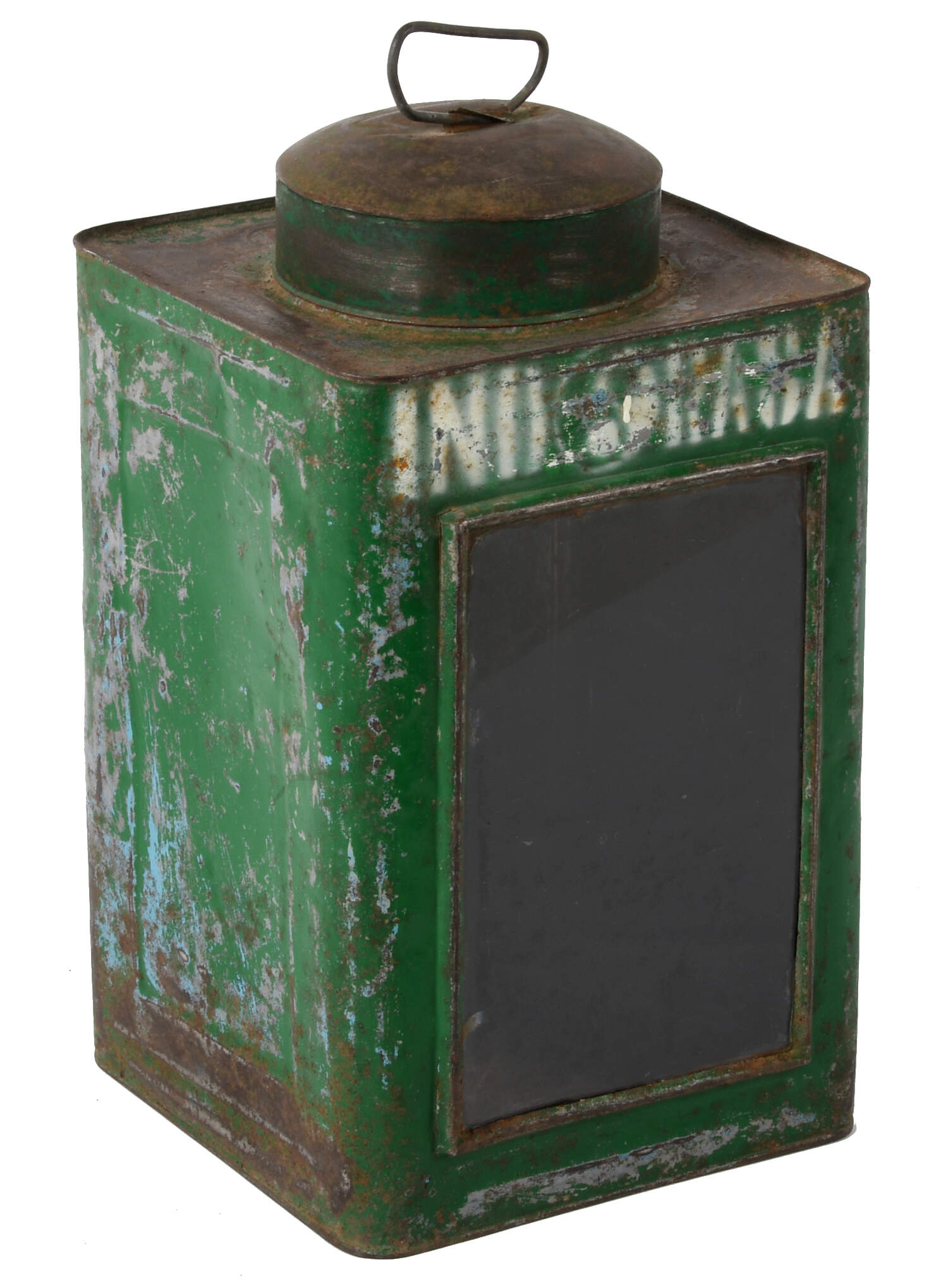 Antique Primitive Rustic Lidded Tin Lantern-1