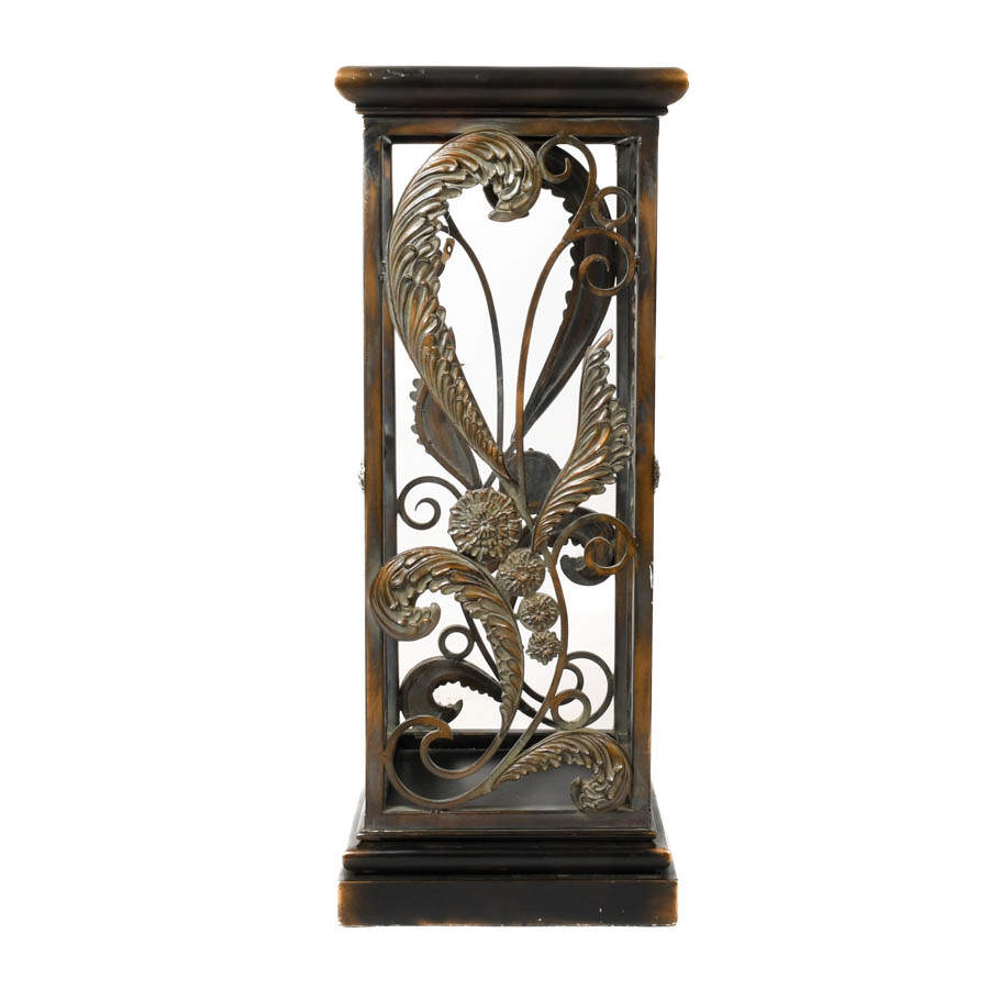 Ornate Floral Metal and Wood Pedestal-3