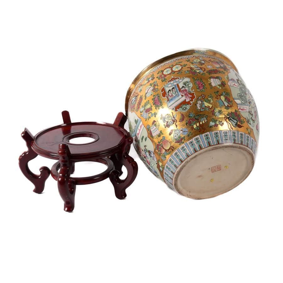 Chinese Famille Rose Fishbowl Planter with Stand-8