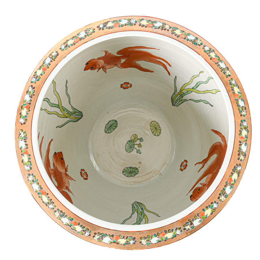 Chinese Famille Rose Fishbowl Planter with Stand-5