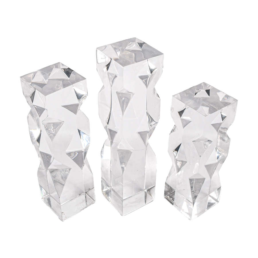 Set of Three Signed Mulvany Brutalist Lucite Stair-Step Display Stands-1