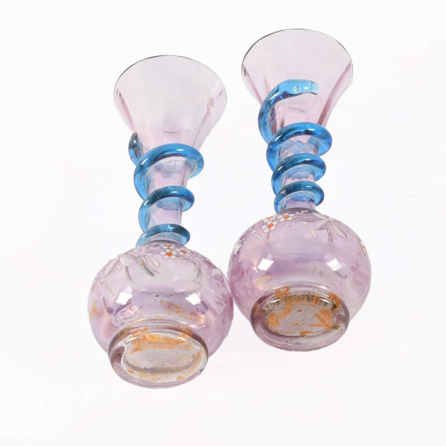 Pair of Enamel Decorated Art Glass Vases-6