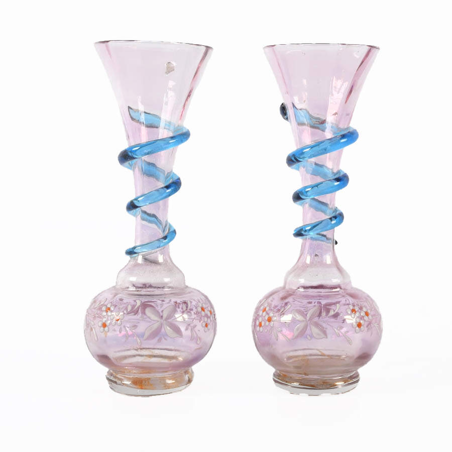 Pair of Enamel Decorated Art Glass Vases-2