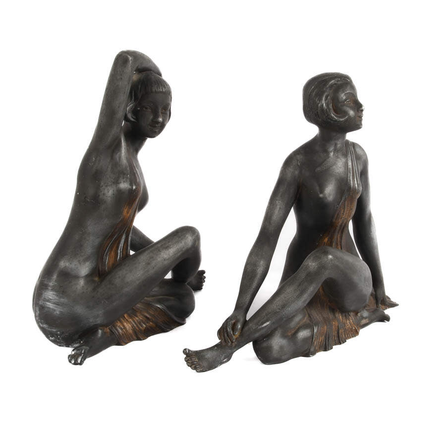 Pair of Nude Art Nouveau Metal Architectural Details-7