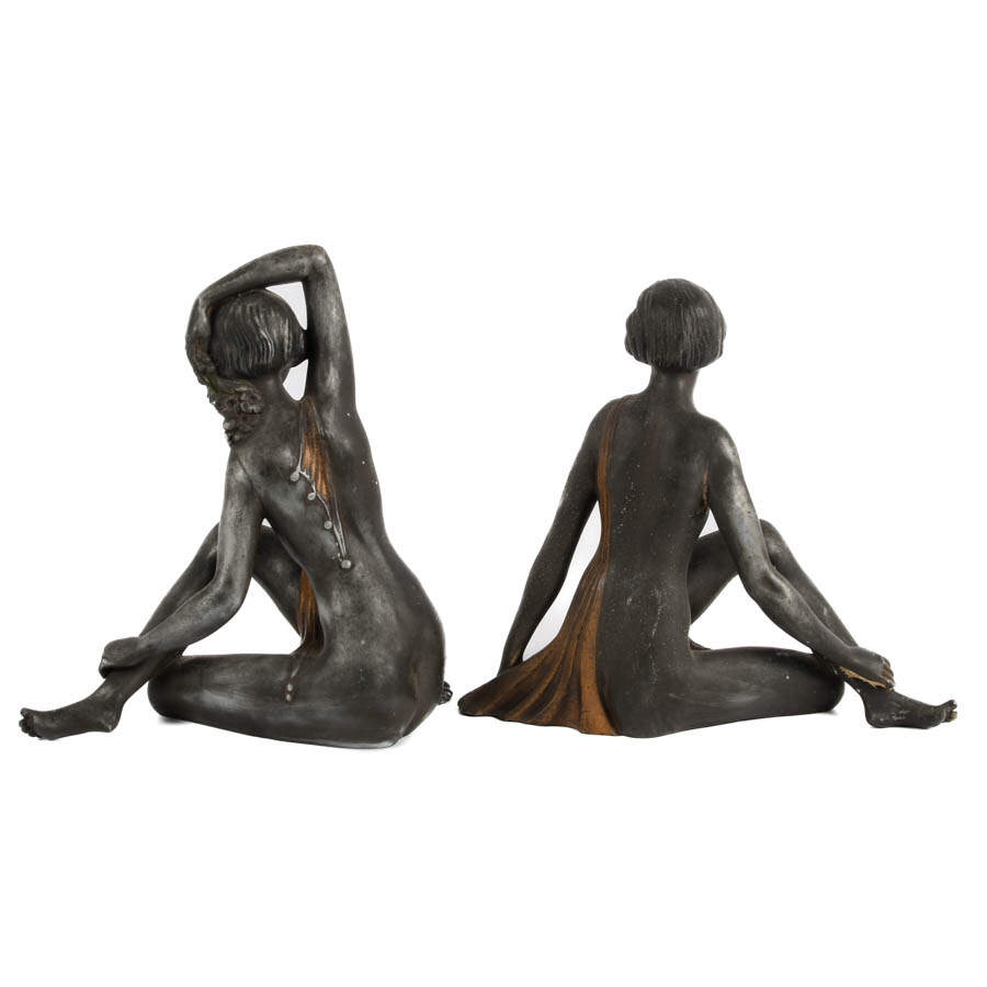 Pair of Nude Art Nouveau Metal Architectural Details-6