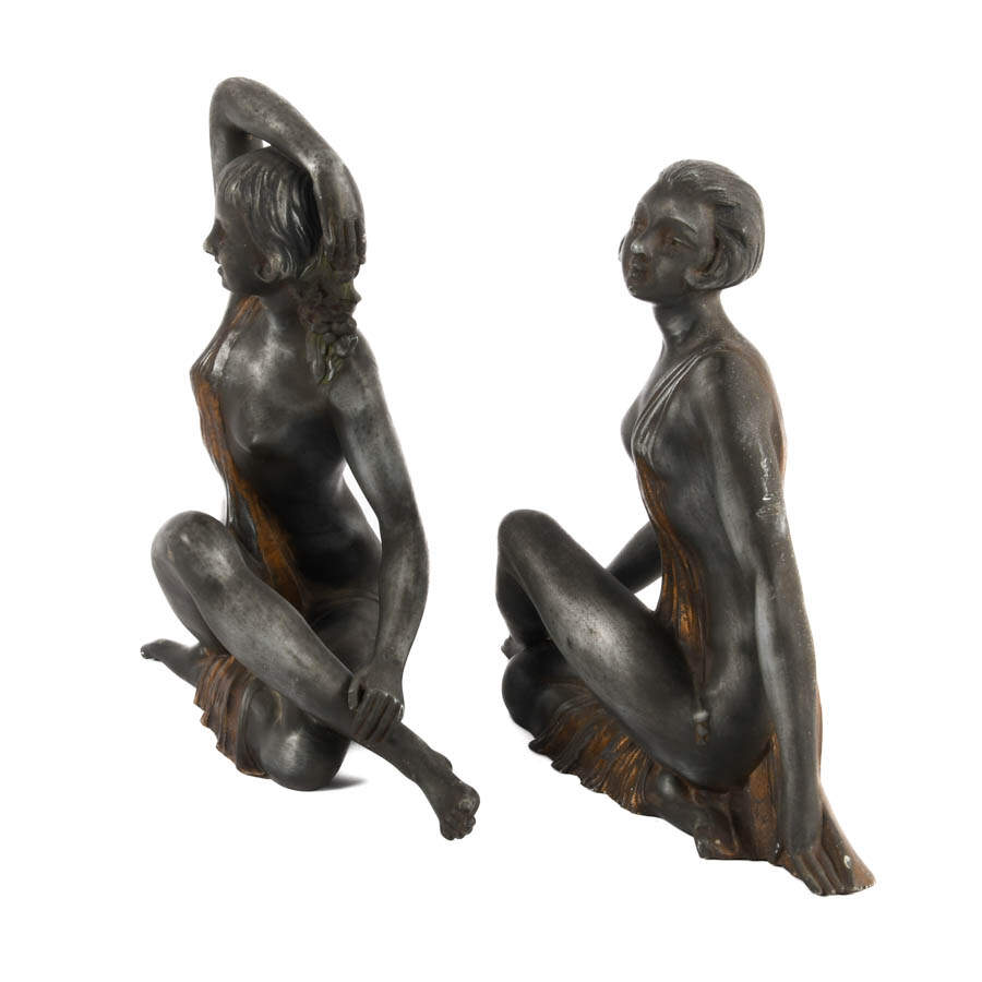 Pair of Nude Art Nouveau Metal Architectural Details-4