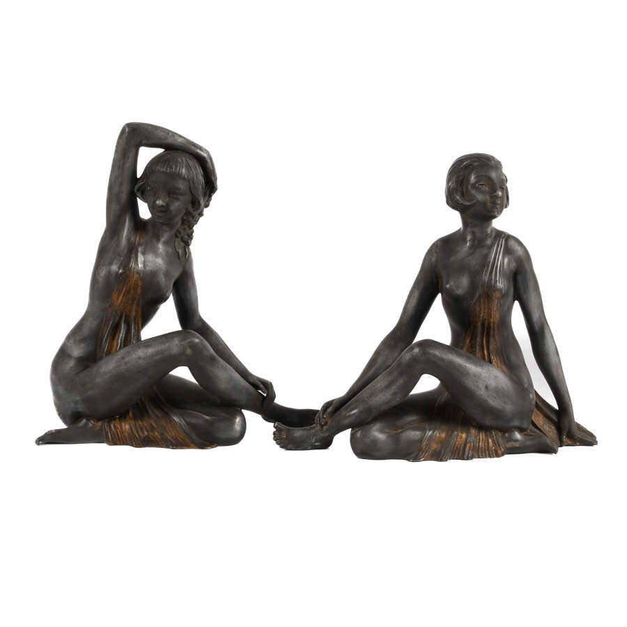 Pair of Nude Art Nouveau Metal Architectural Details-1