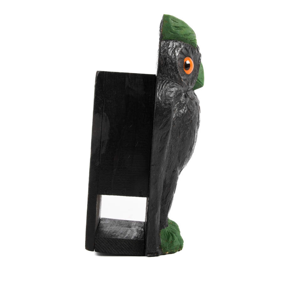 Folk-Art Figural Owl Carved Wood Match Holder-6