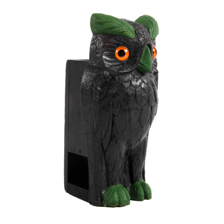 Folk-Art Figural Owl Carved Wood Match Holder-5