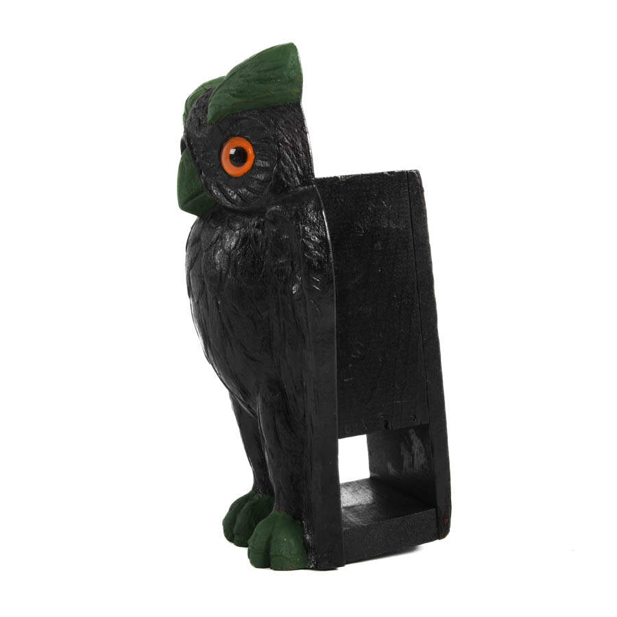 Folk-Art Figural Owl Carved Wood Match Holder-4