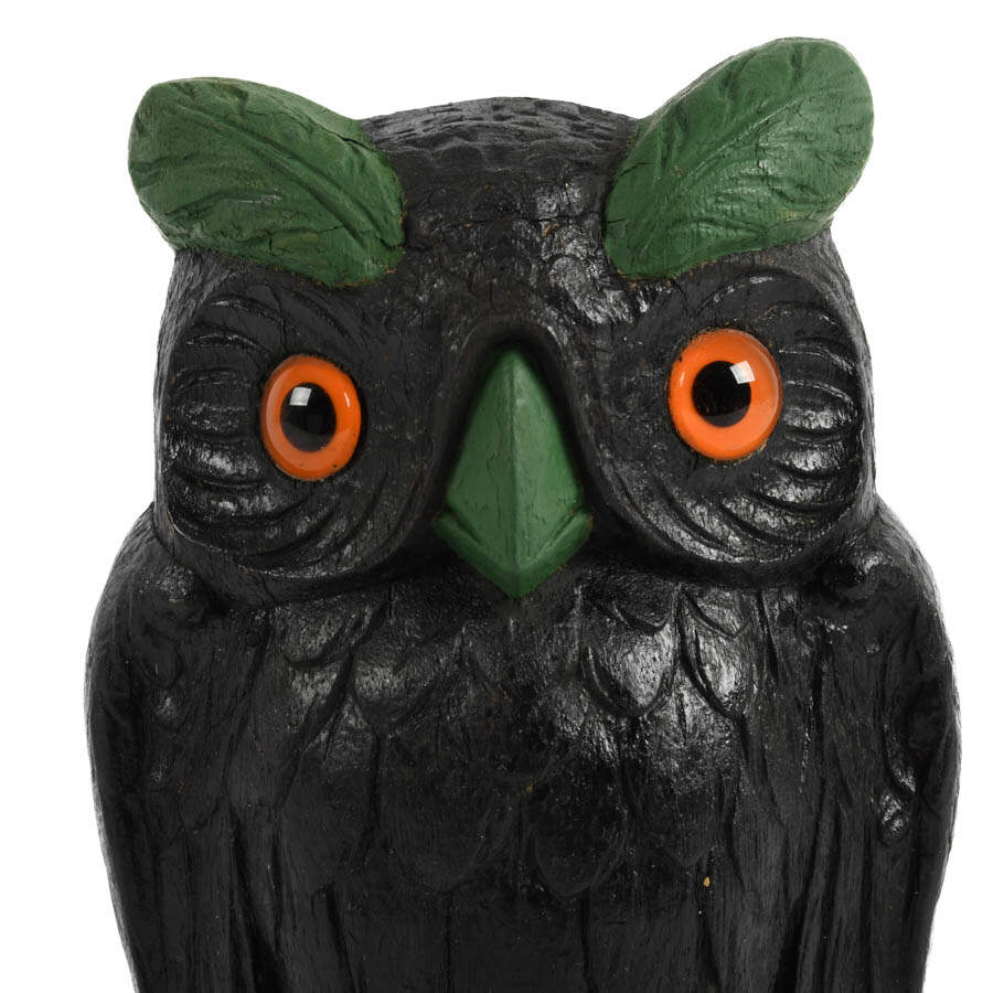 Folk-Art Figural Owl Carved Wood Match Holder-2