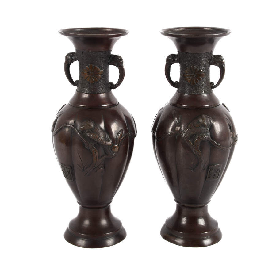 Antique Pair of Bronze Japanese Baluster Vases-1