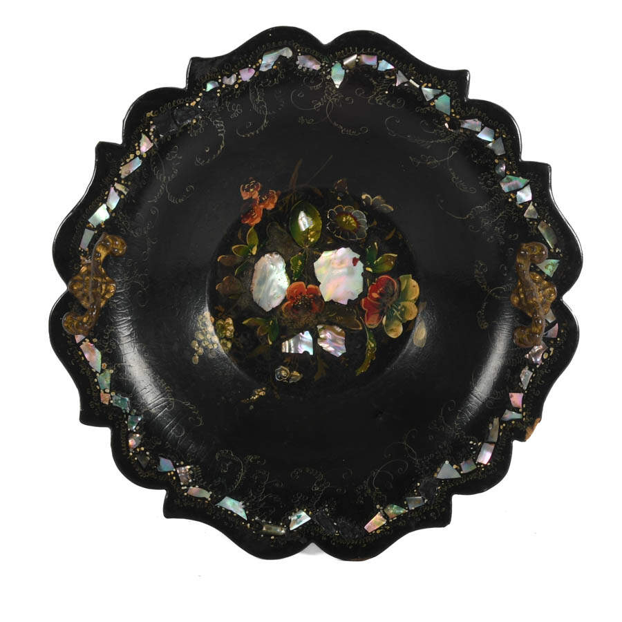 Victorian Papier-Mâché Scalloped Edge Tray Bowl-1