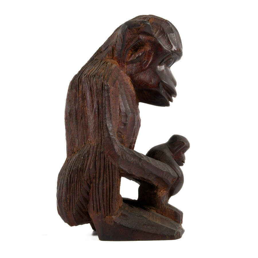 Folk Art Style Hand-Carved Parent and Child Monkey Sculpture-6