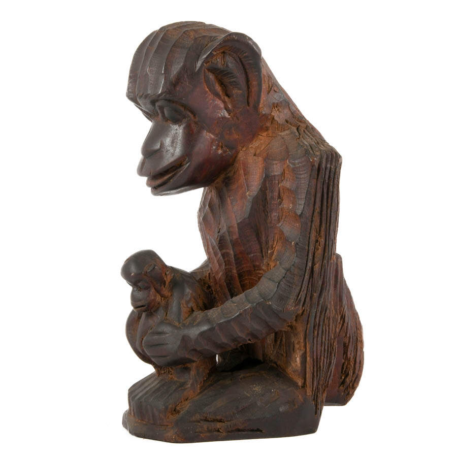 Folk Art Style Hand-Carved Parent and Child Monkey Sculpture-4