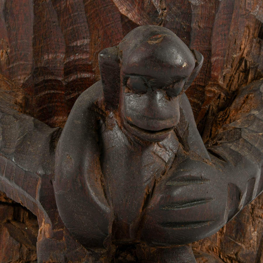 Folk Art Style Hand-Carved Parent and Child Monkey Sculpture-3