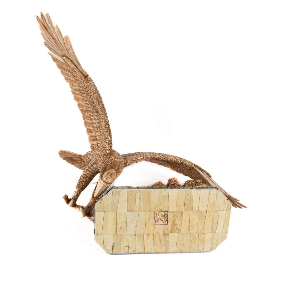 Large Carved Bone Eagle Sculpture-10