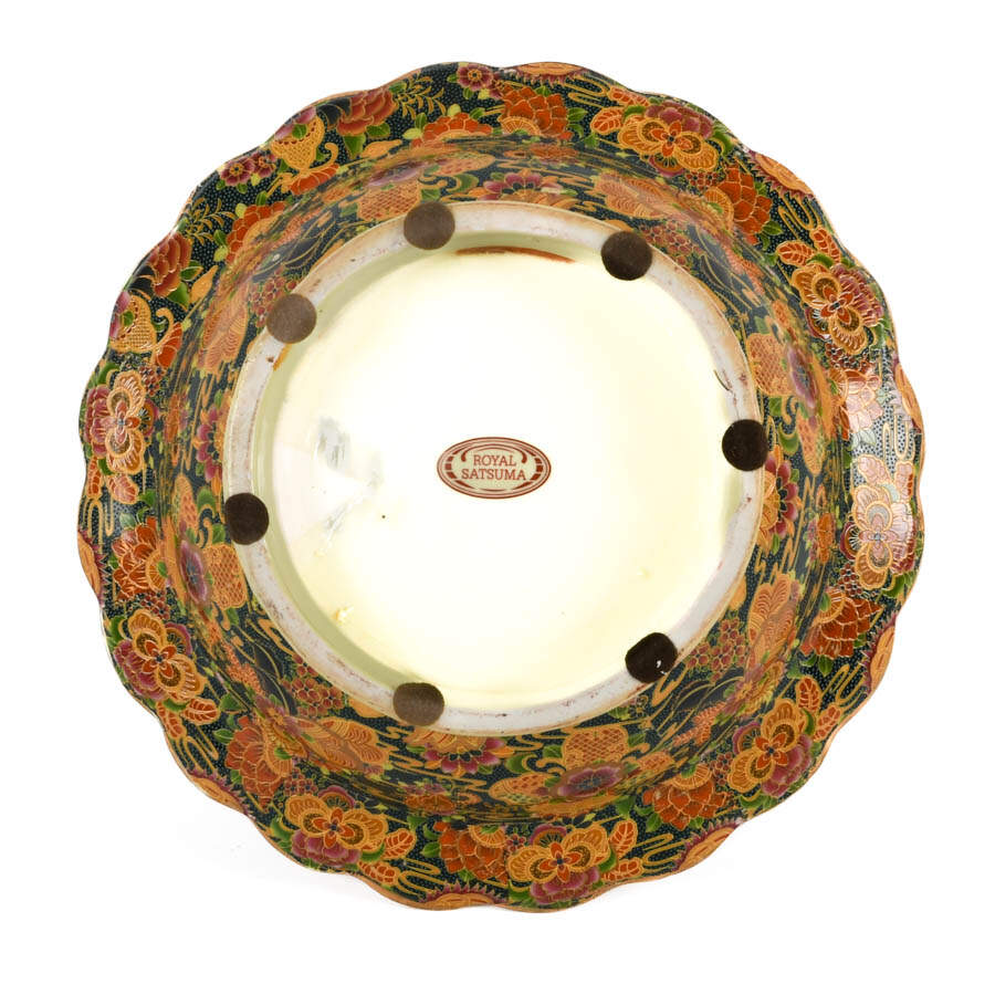 Royal Satsuma Porcelain Centerpiece Bowl with Rosewood Base-8
