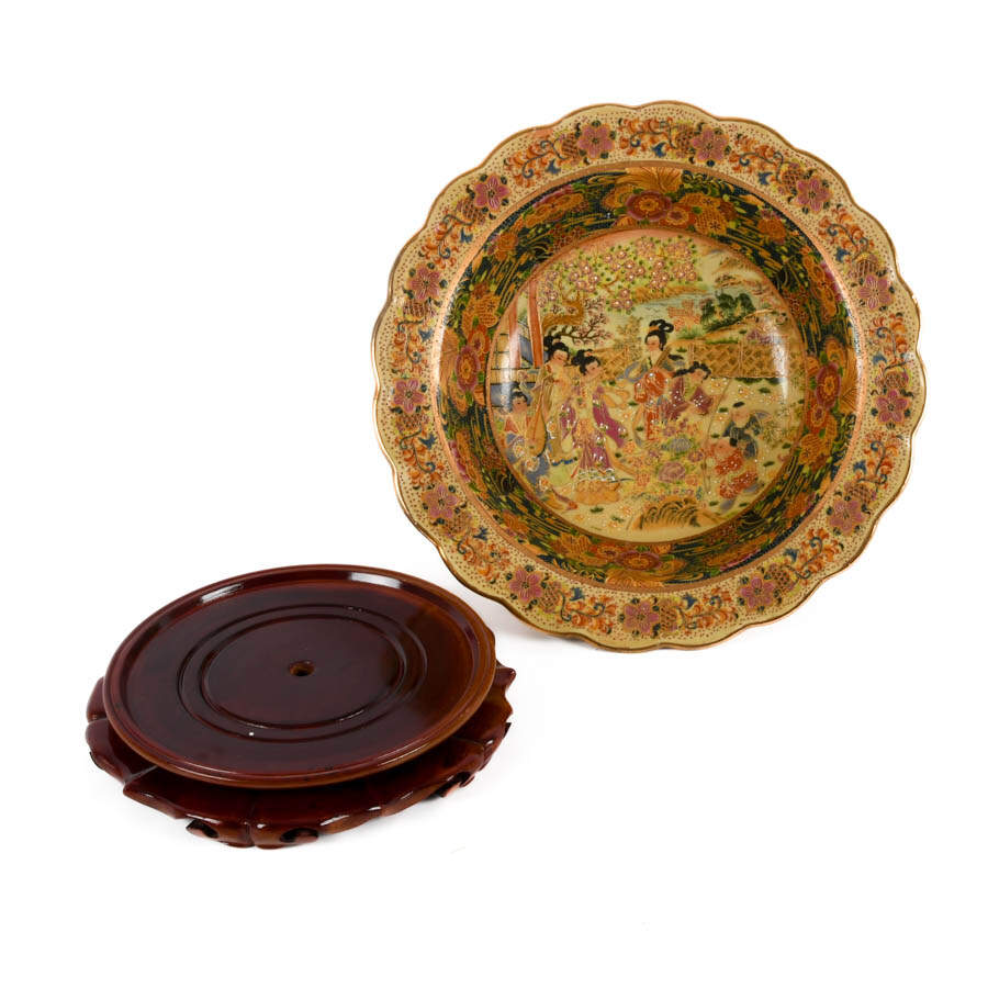 Royal Satsuma Porcelain Centerpiece Bowl with Rosewood Base-5