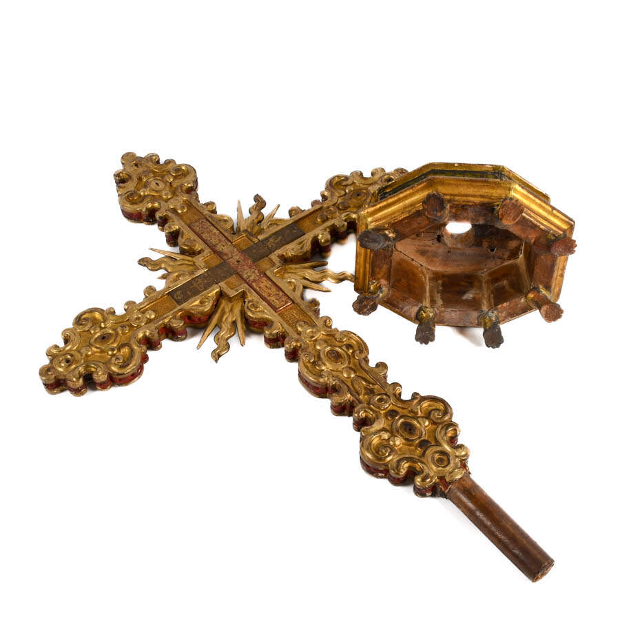 Antique Carved Giltwood and Painted Crucifix Cross-7