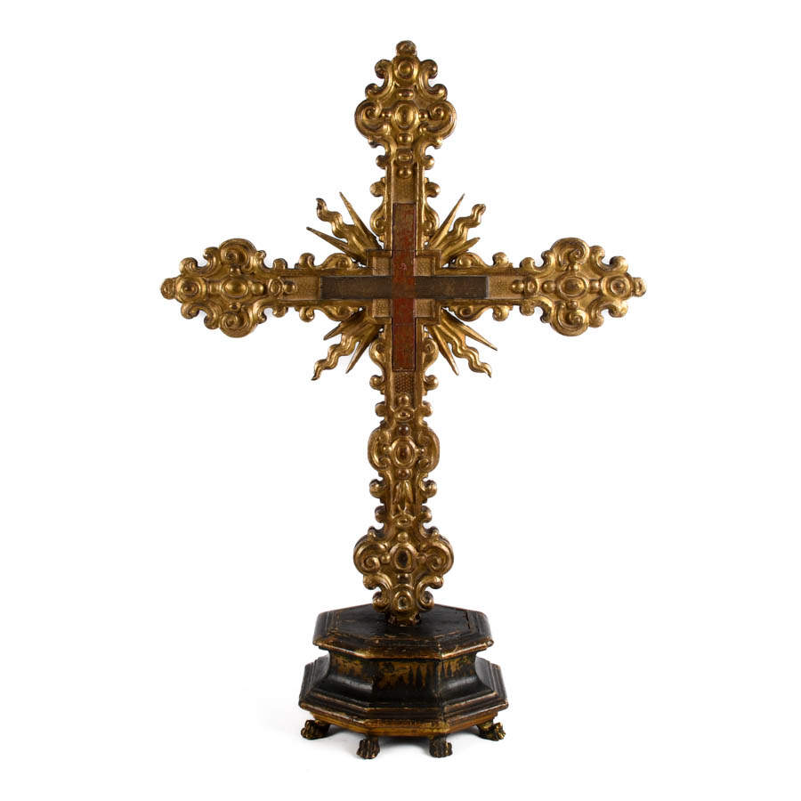 Antique Carved Giltwood and Painted Crucifix Cross-6