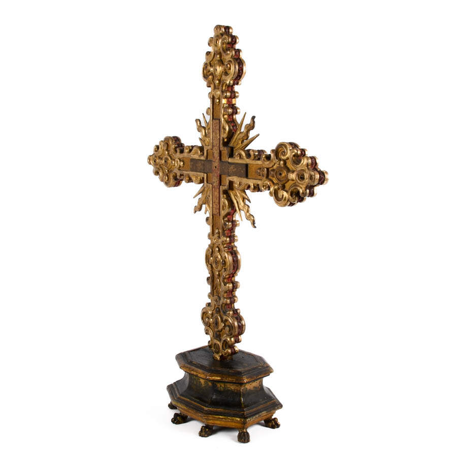 Antique Carved Giltwood and Painted Crucifix Cross-5
